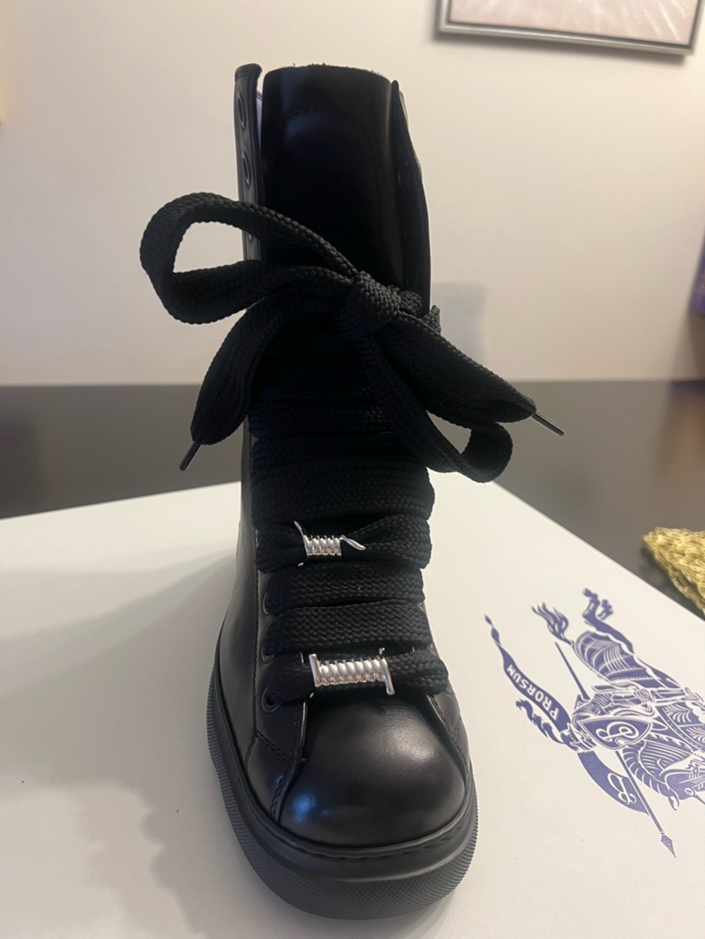 Burberry Black Lace-Up Women's Leather Boot